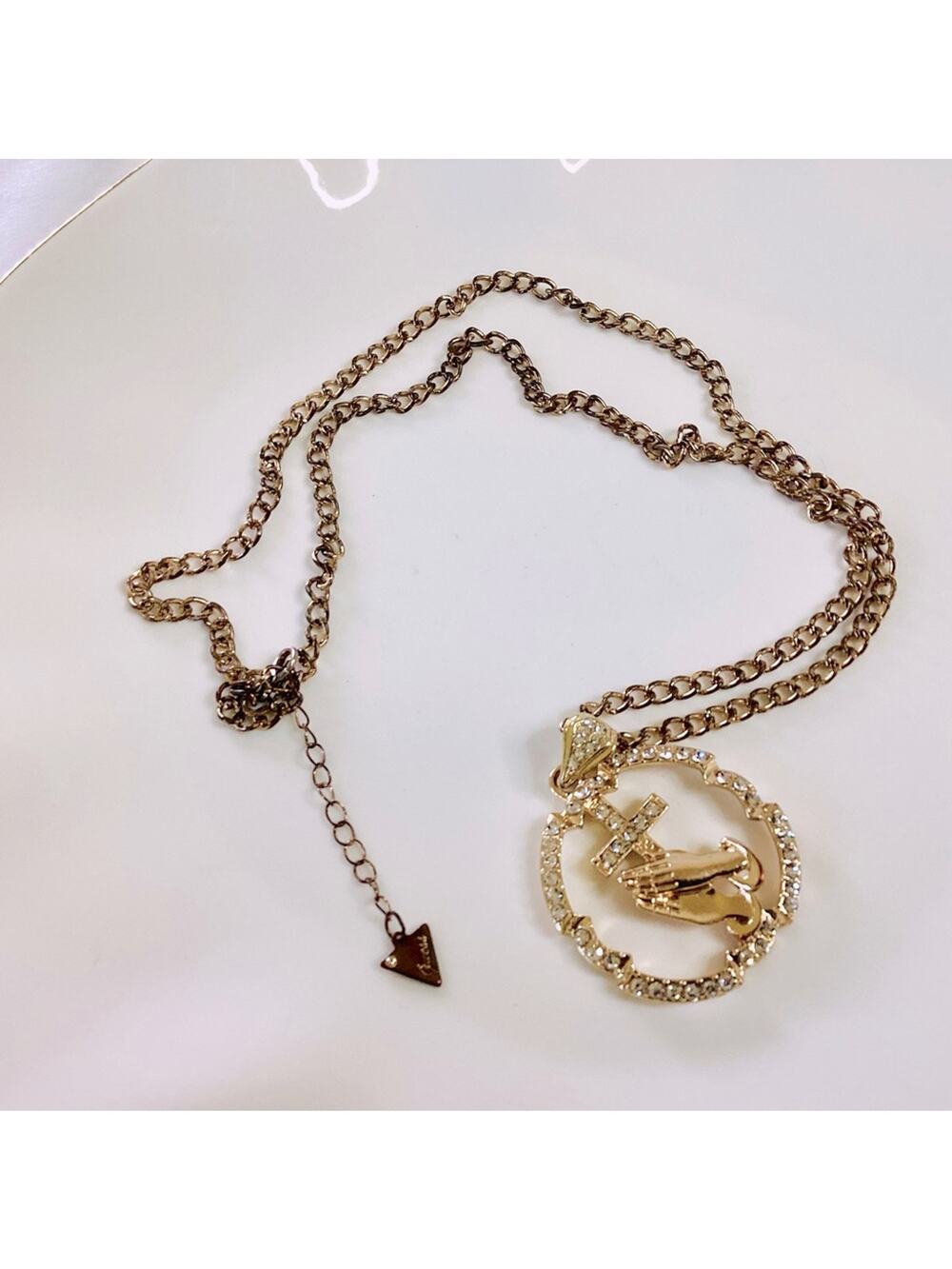 Guess Chain + Praying Hands Crystal Pendant